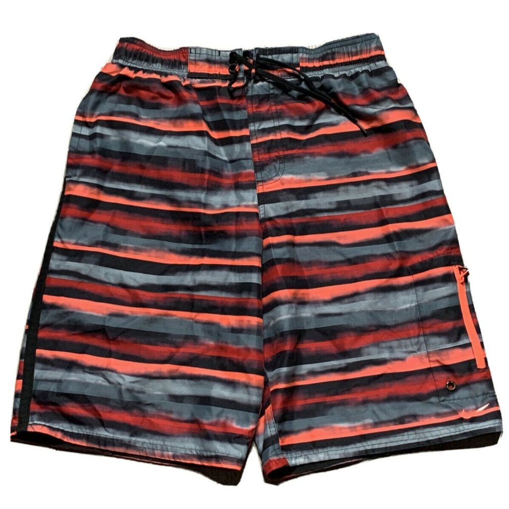 Men's Nike Swim Trunks Board Shorts Black/Pink/Red/Gray‎ Stripes Size S